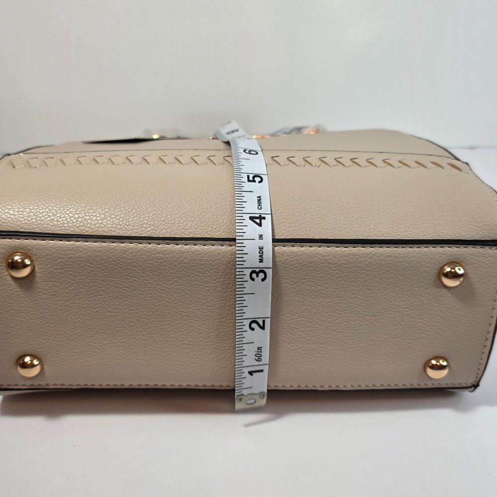 Badgley Mischka New York Top Handle Satchel Cream Gold Frame Structured Handbag - Picture 9 of 11